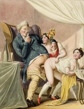  emanuel - Erotische biskarikierende Darstellung eines Mannes beim Verkehr mit zwei Damen Georg Emanuel Opiz Karikatur